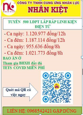 TUYỂN 500 LĐPT LẮP RÁP LINH KIỆN ĐIỆN TỬ BAO ĂN Ở VISIP 2