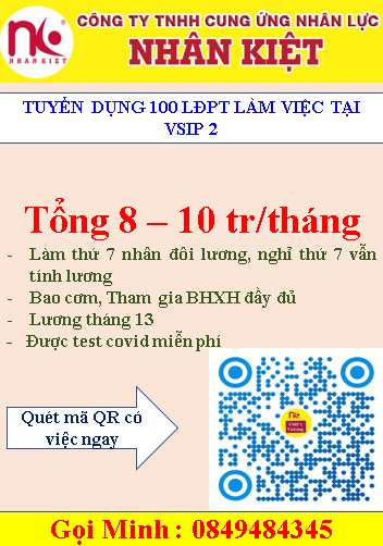 Nhân Kiệt tuyển dụng 100 LĐPT làm điện tử tại Vsip 2