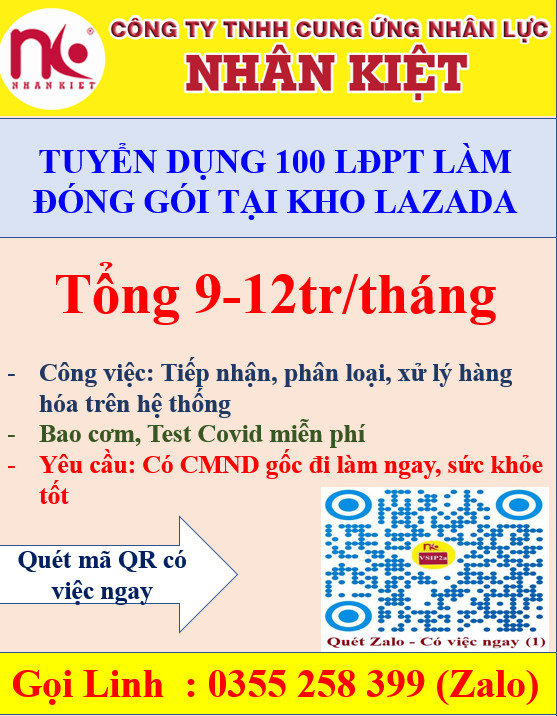 TUYỂN 100 LĐPT LÀM TẠI KHO LAZADA