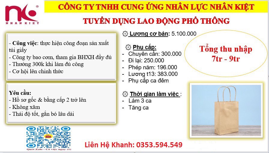 TUYỂN 100 LĐPT LÀM VIỆC TẠI KCN CAO VISIP2