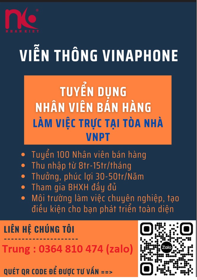 TUYỂN NHÂN VIÊN BÁN HÀNG VIỄN THÔNG TẠI VINAPHONE