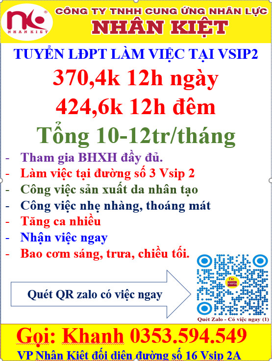 TUYỂN 100 LĐPT LÀM VIỆC TẠI VISIP 2A