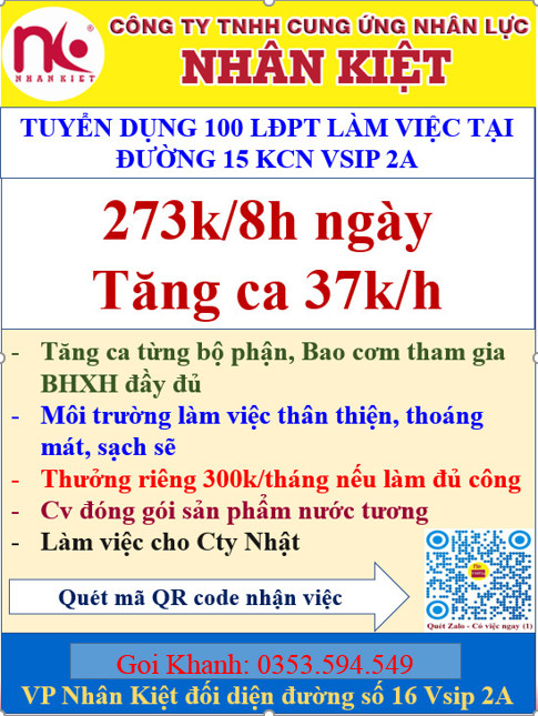 TUYỂN 200 LĐPT LÀM VIỆC TẠI VISIP2A