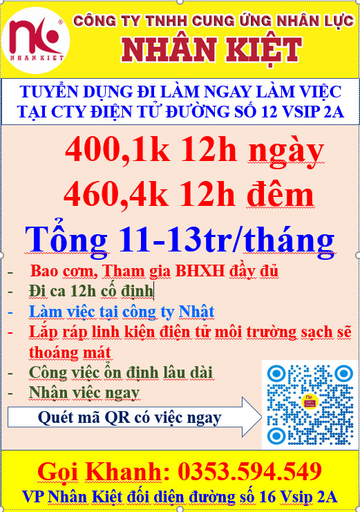 TUYỂN 250 LĐPT LÀM VIỆC TẠI VISIP 2A