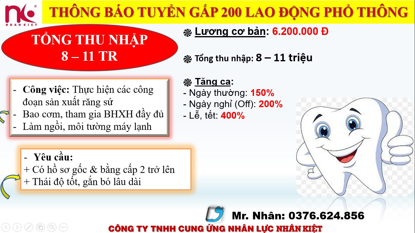 Công Ty Nhân Kiệt tuyển 100 LĐPT làm TẠI tại Visip2,visip2A