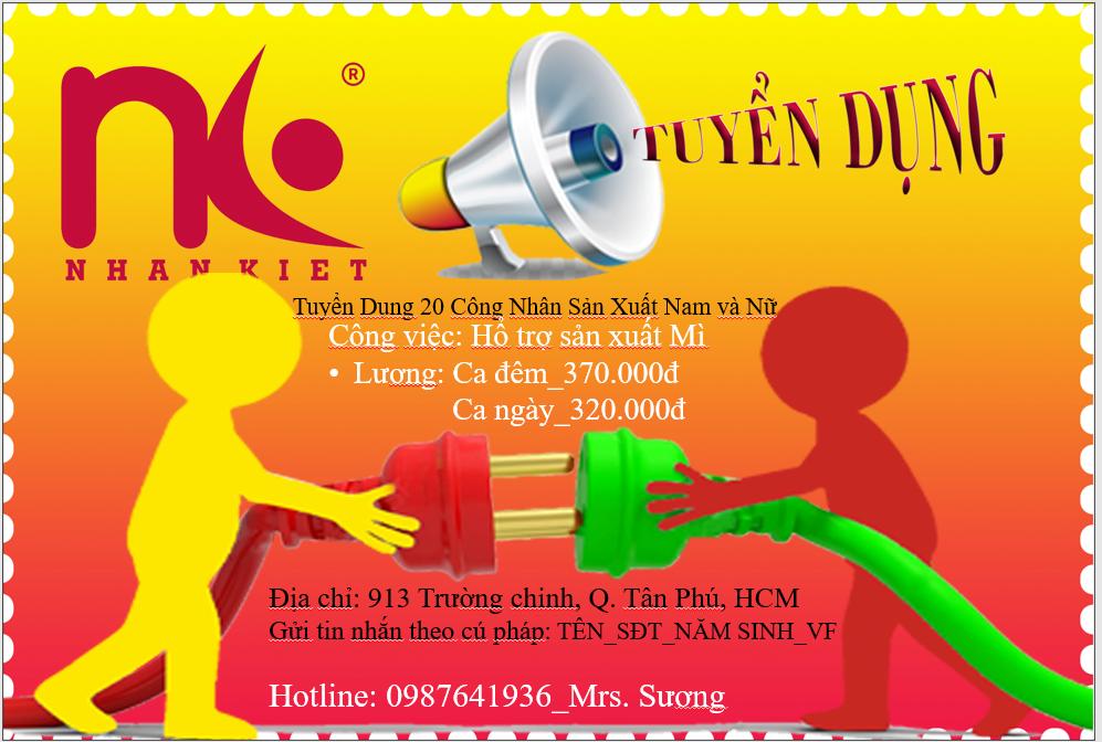 Tuyển 20 LDPT hổ trợ sx MỲ