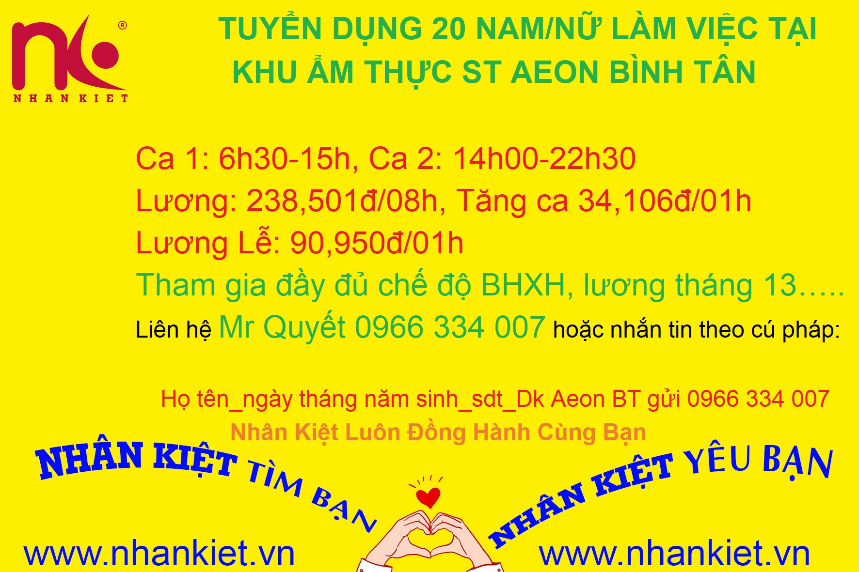 20 NAM /NỮ LÀM VIỆC TẠI SIÊU THỊ AEON BÌNH TÂN