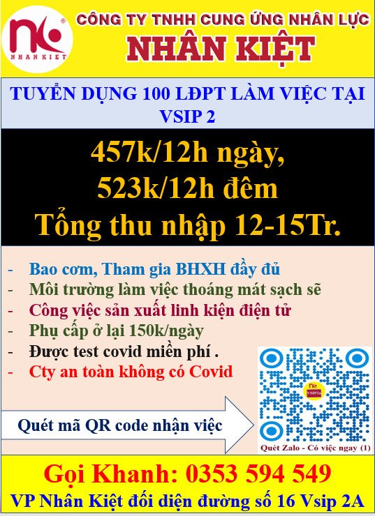 TUYỂN DỤNG LĐPT KCN VSIP2A