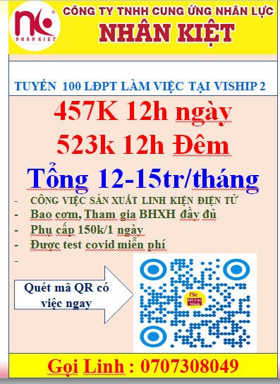 SHP - TUYỂN GẤP 100 LĐPT LÀM ĐIỆN TỬ ĐI CA 12H LƯƠNG CAO