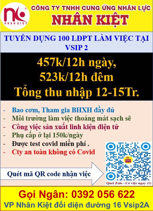TUYỂN DỤNG LAO ĐỘNG PHỔ THÔNG LÀM ĐIỆN TỬ TẠI VSIP2A