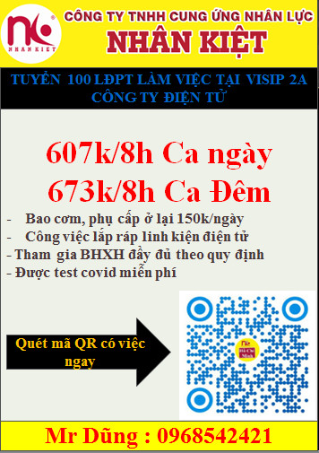 TUYỂN DỤNG 100 LĐPT LÀM ĐIỆN TỬ LƯƠNG CAO VISP 2