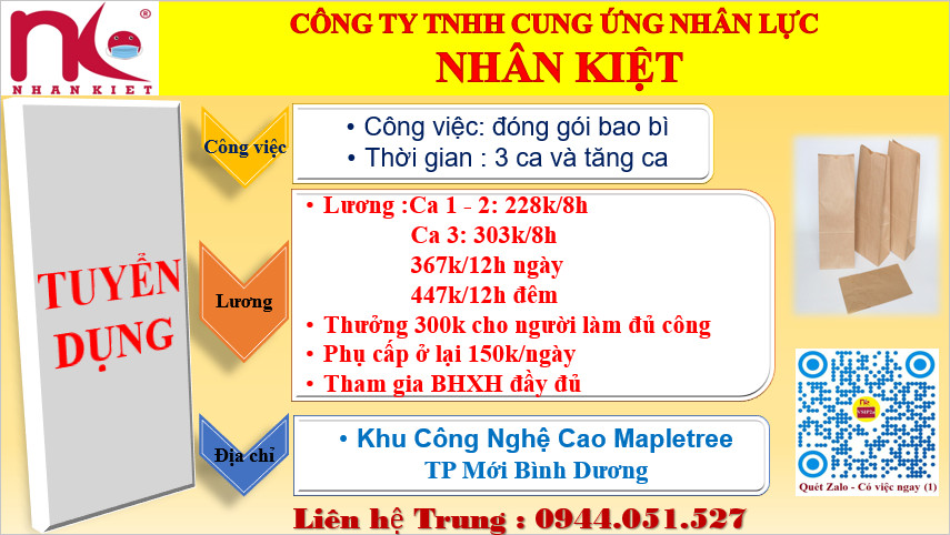 NHÂN KIỆT TUYỂN 100 LĐPT LÀM ĐÓNG GÓI