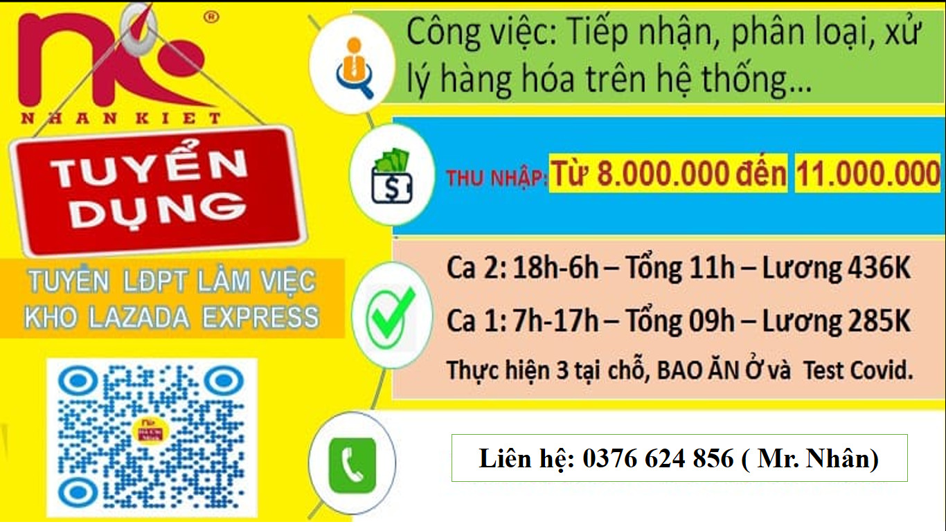 TUYỂN 100 NAM/NỮ LĐPT ĐÓNG GÓI TẠI KHO LAZADA ( Bình Tân và Gò Vấp)