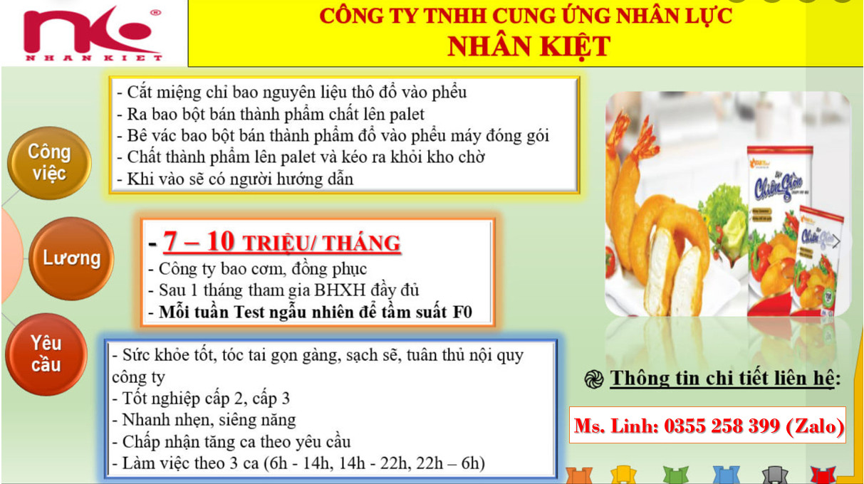 NHÂN KIỆT TUYỂN 30 LĐPT LÀM VIỆC TẠI HỒ VĂN TẮNG- CỦ CHI