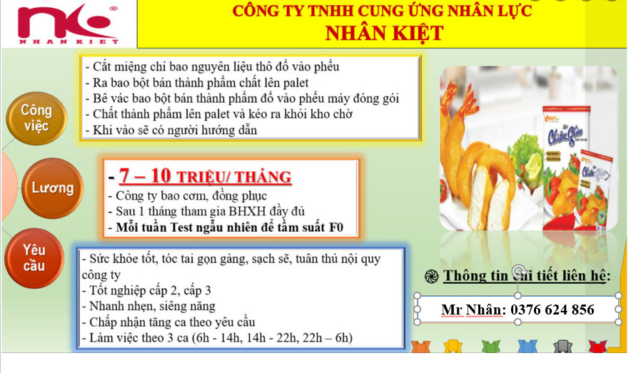 NHÂN KIỆT TUYỂN 50 LĐPT LÀM VIỆC TẠI HỒ VĂN TẮNG- CỦ CHI
