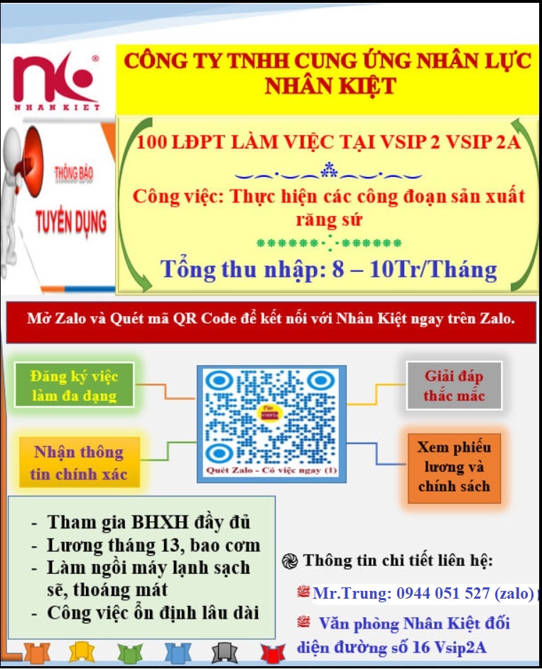 TUYỂN DỤNG 500 LĐPT LÀM VIỆC TẠI CÔNG TY SẢN XUẤT RĂNG SỨ