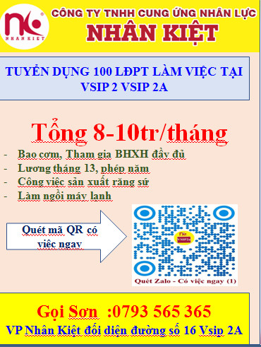 TUYỂN DỤNG LĐPT TẠI VSIP 2A BÌNH DƯƠNG