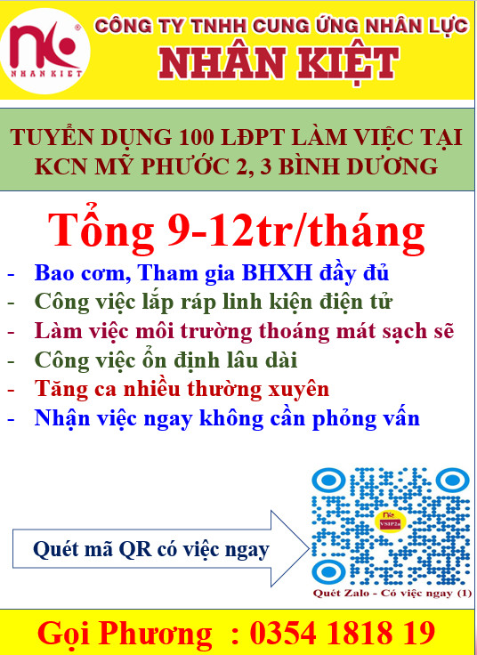 NHÂN KIỆT TUYỂN 100 LĐPT TẠI KCN MỸ PHƯỚC 3