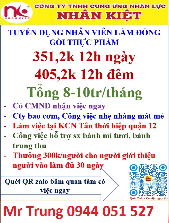 TUYỂN 100 LĐPT LÀM VIỆC TẠI TÂN THỚI HIỆP - QUẬN 12
