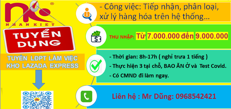 TUYỂN GẤP 50 NHÂN VIÊN LÀM TẠI KHO LAZADA KHO AO ĐÔI