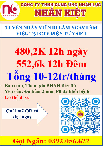 TUYỂN DỤNG LĐPT LÀM ĐIỆN TỬ TẠI VSIP 1