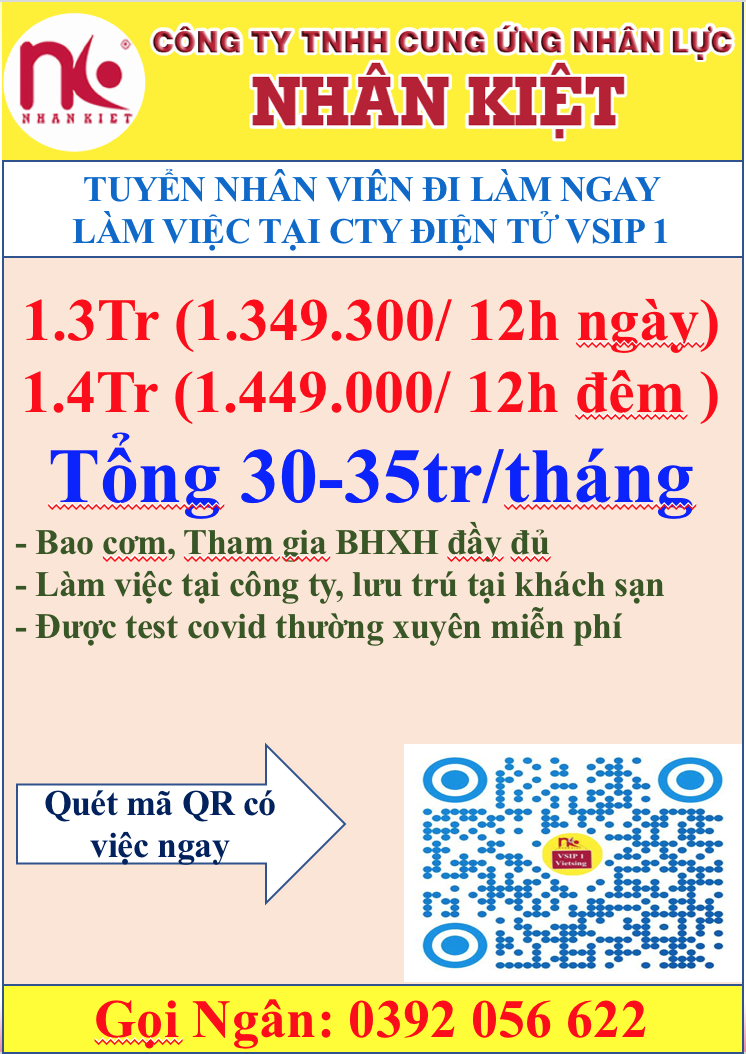 TUYỂN DỤNG LAO ĐỘNG PHỔ THÔNG LÀM ĐIỆN TỬ TẠI VSIP1
