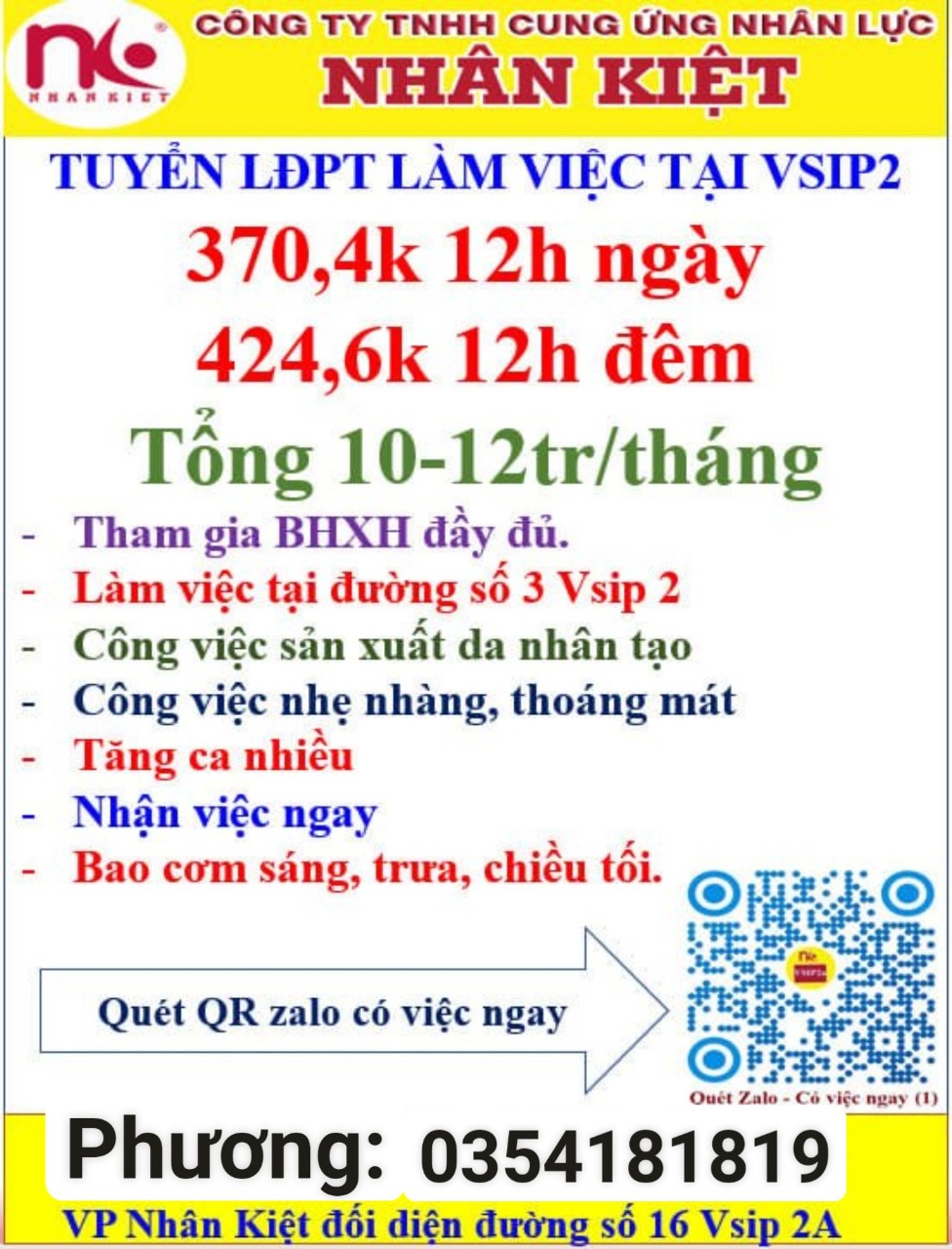 CÔNG TY NHÂN KIỆT CẦN TUYỂN 70 LĐPT LÀM TẠI ĐƯỜNG SỐ 3 VISIP2