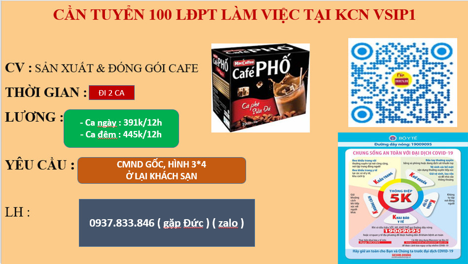 TUYỂN DỤNG LĐPT LÀM VIỆC TẠI KCN VSIP1