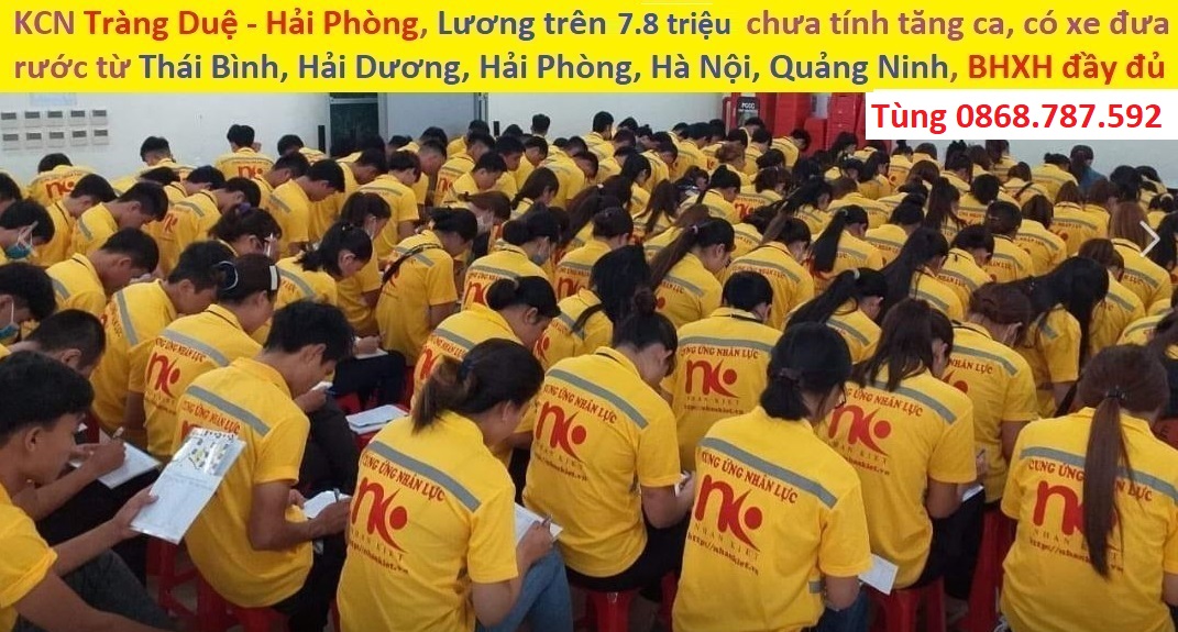 Tuyển LĐPT tại KCN Tràng Duệ, lương trên 7.8 triệu chưa tính tăng ca ngày nghỉ, (Mr. Tùng 0868.787.592)