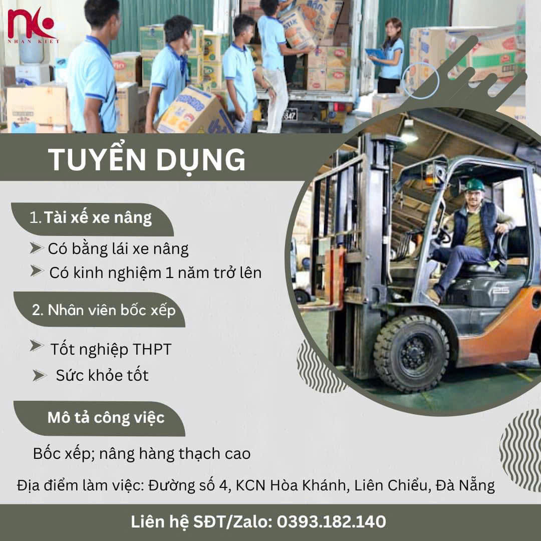 TUYỂN DỤNG: NHÂN VIÊN BỐC XẾP, NHÂN VIÊN LÁI XE NÂNG