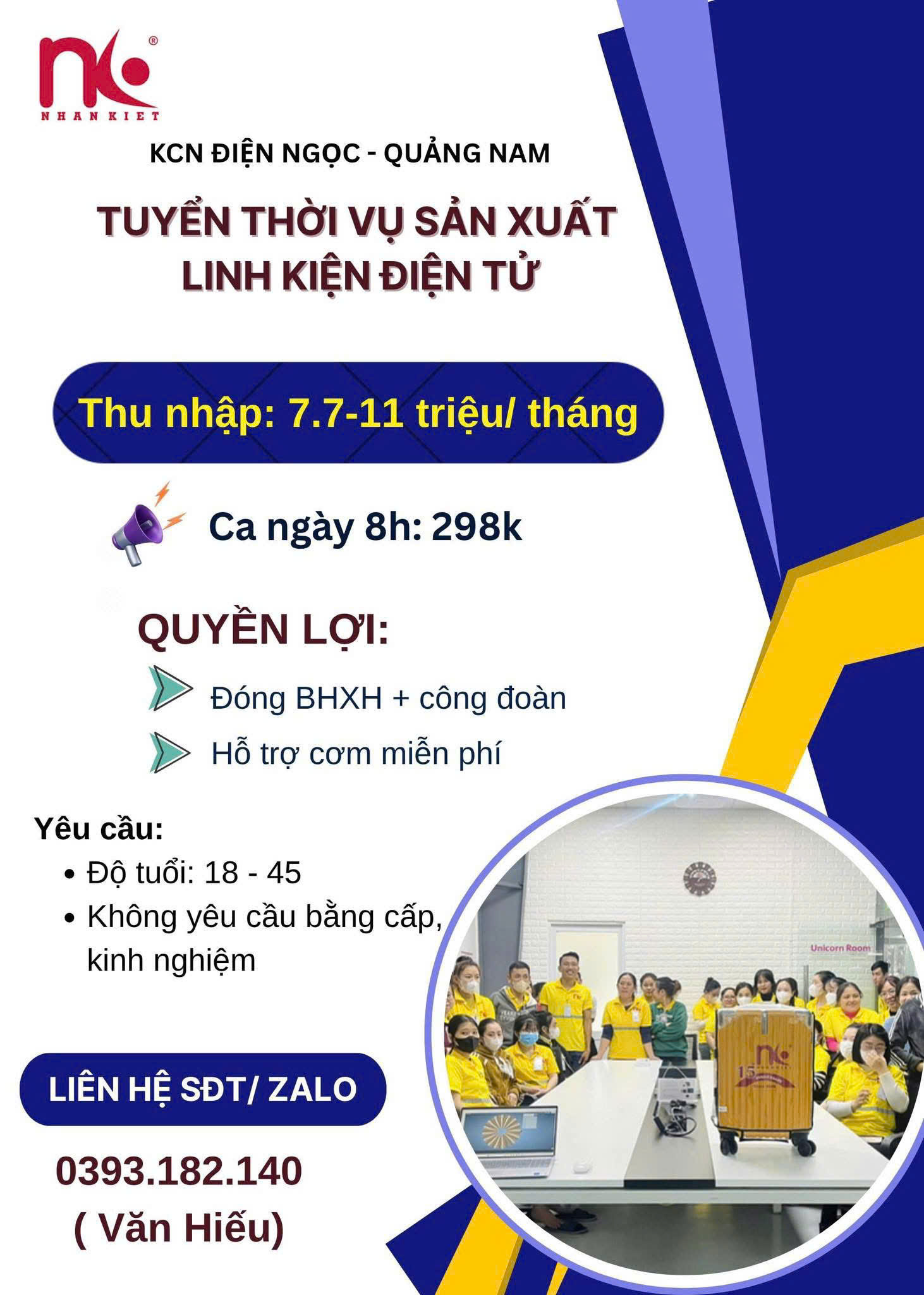 TUYỂN THỜI VỤ LẮP RÁP LINH KIỆN ĐIỆN TỬ - THU NHẬP 8 - 11 TRIỆU/ THÁNG