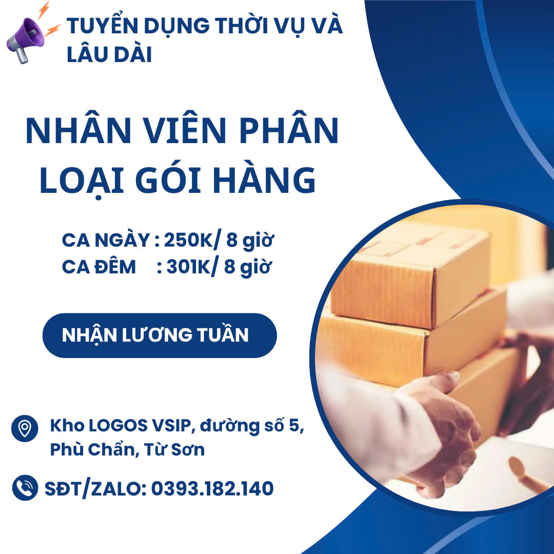 TUYỂN PHÂN LOẠI HÀNG (TỪ SƠN, BẮC NINH)