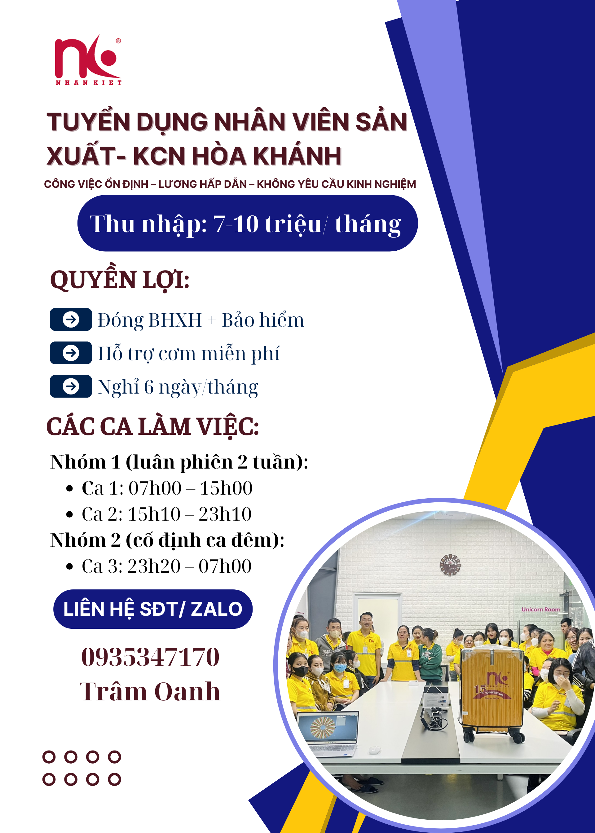TUYỂN DỤNG 100 NHÂN VIÊN SẢN XUẤT – KCN HÒA KHÁNH, ĐÀ NẴNG