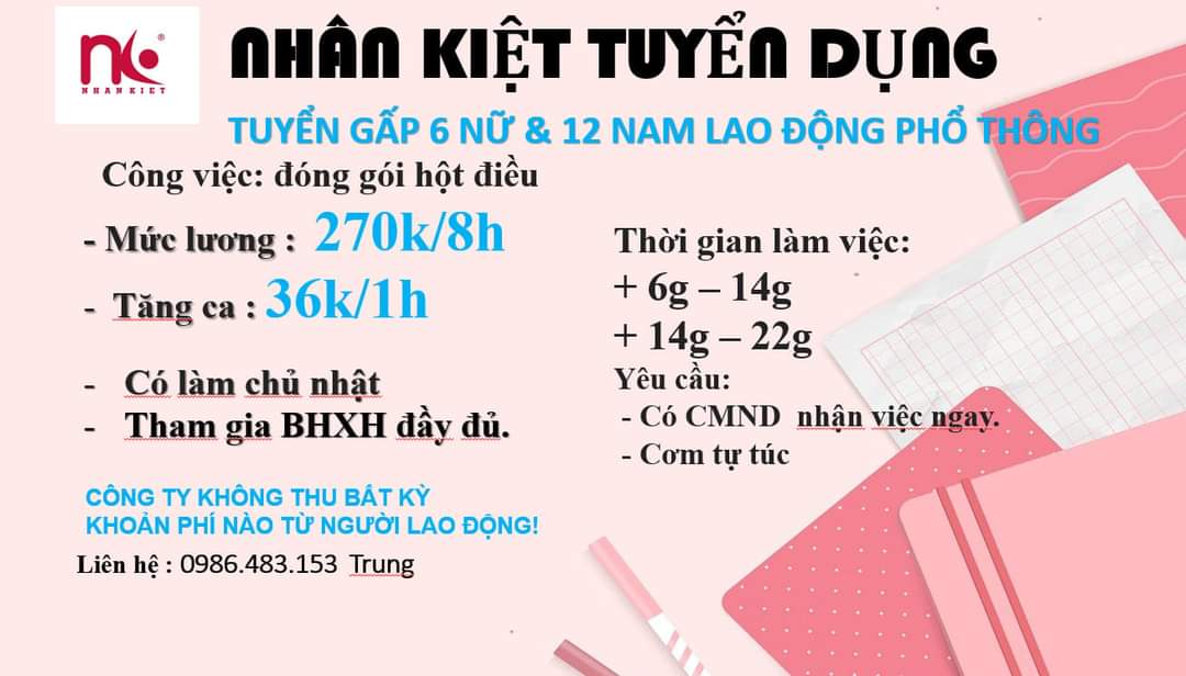 TUYỂN LAO ĐỘNG PHỔ THÔNG NAM NỮ