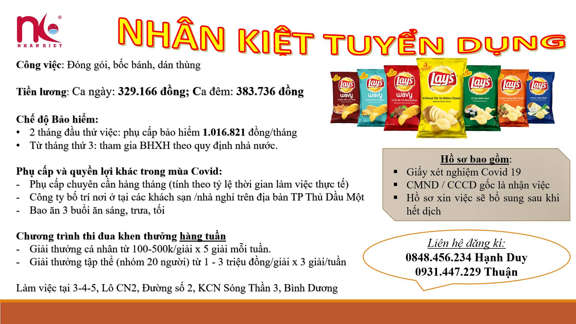 NHÂN KIỆT TUYỂN DỤNG LDPT CÔNG VIỆC ĐÓNG GÓI BÁNH