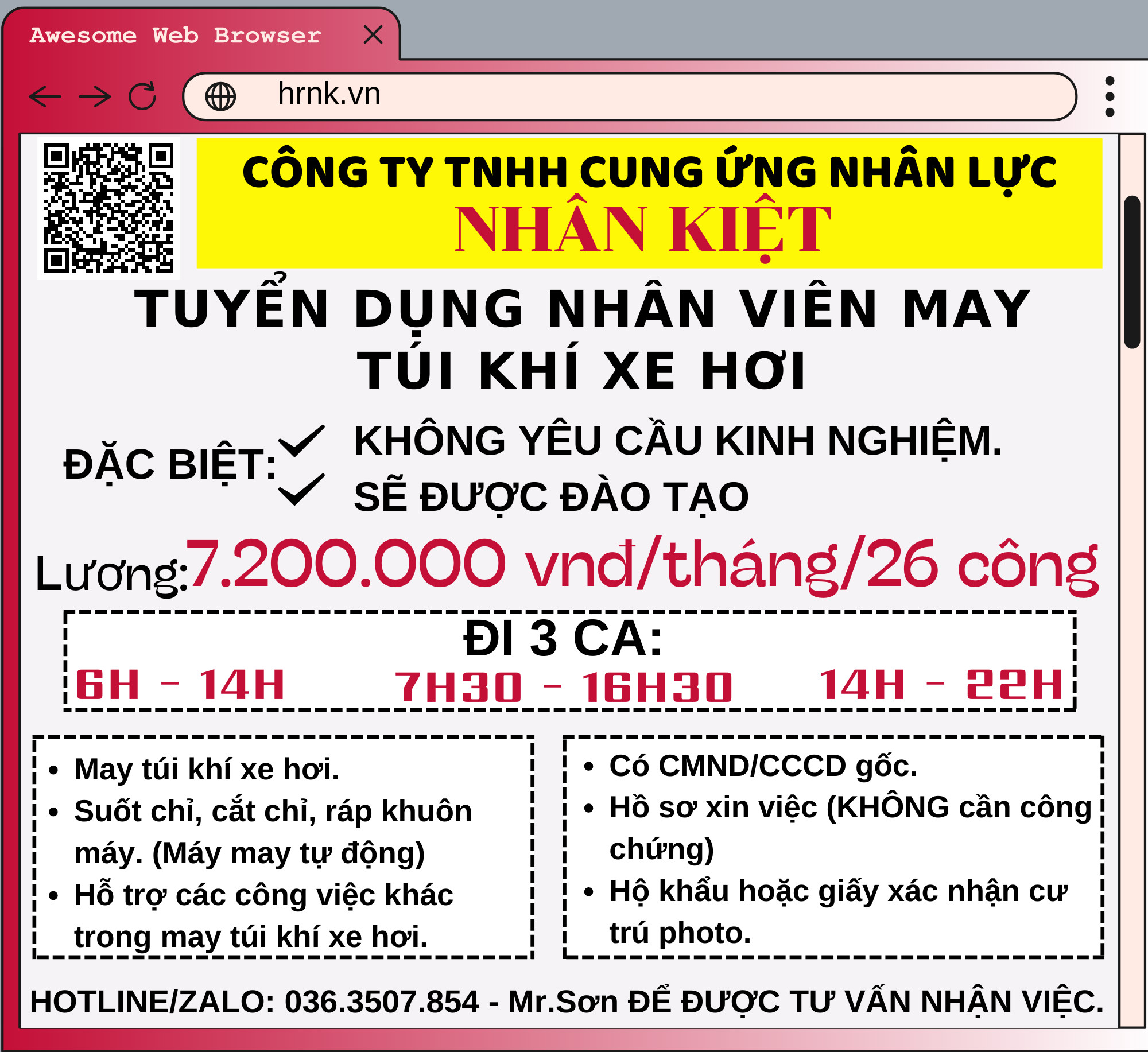 [NHAN KIET] TUYỂN DỤNG KCN VĨNH LỘC