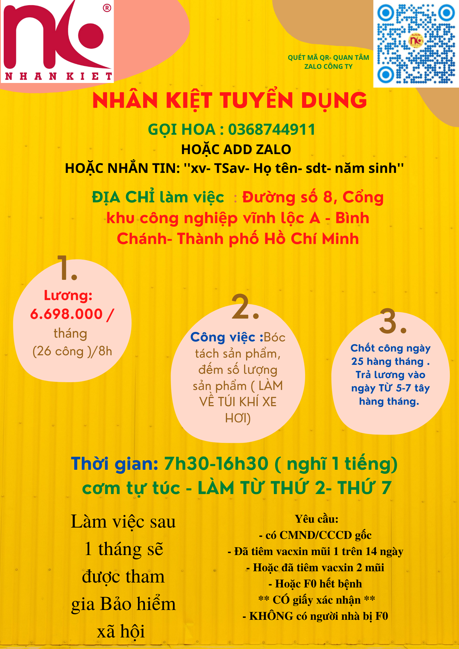 TUYỂN 20  LĐPT LÀM VIỆC TẠI ĐƯỜNG SỐ 8- KCN VĨNH LỘC