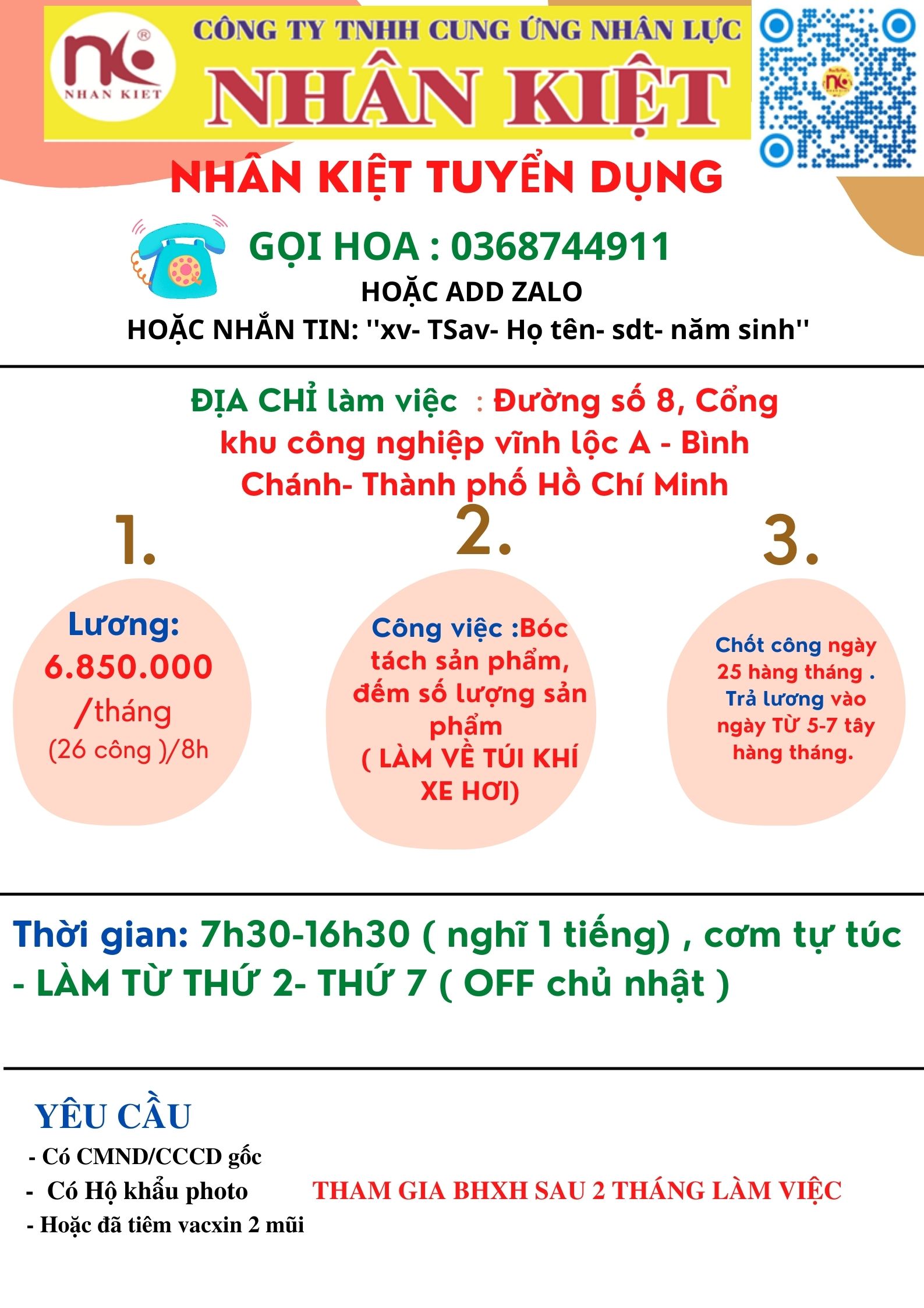 TUYỂN LĐPT LÀM TẠI KCN VĨNH LỘC