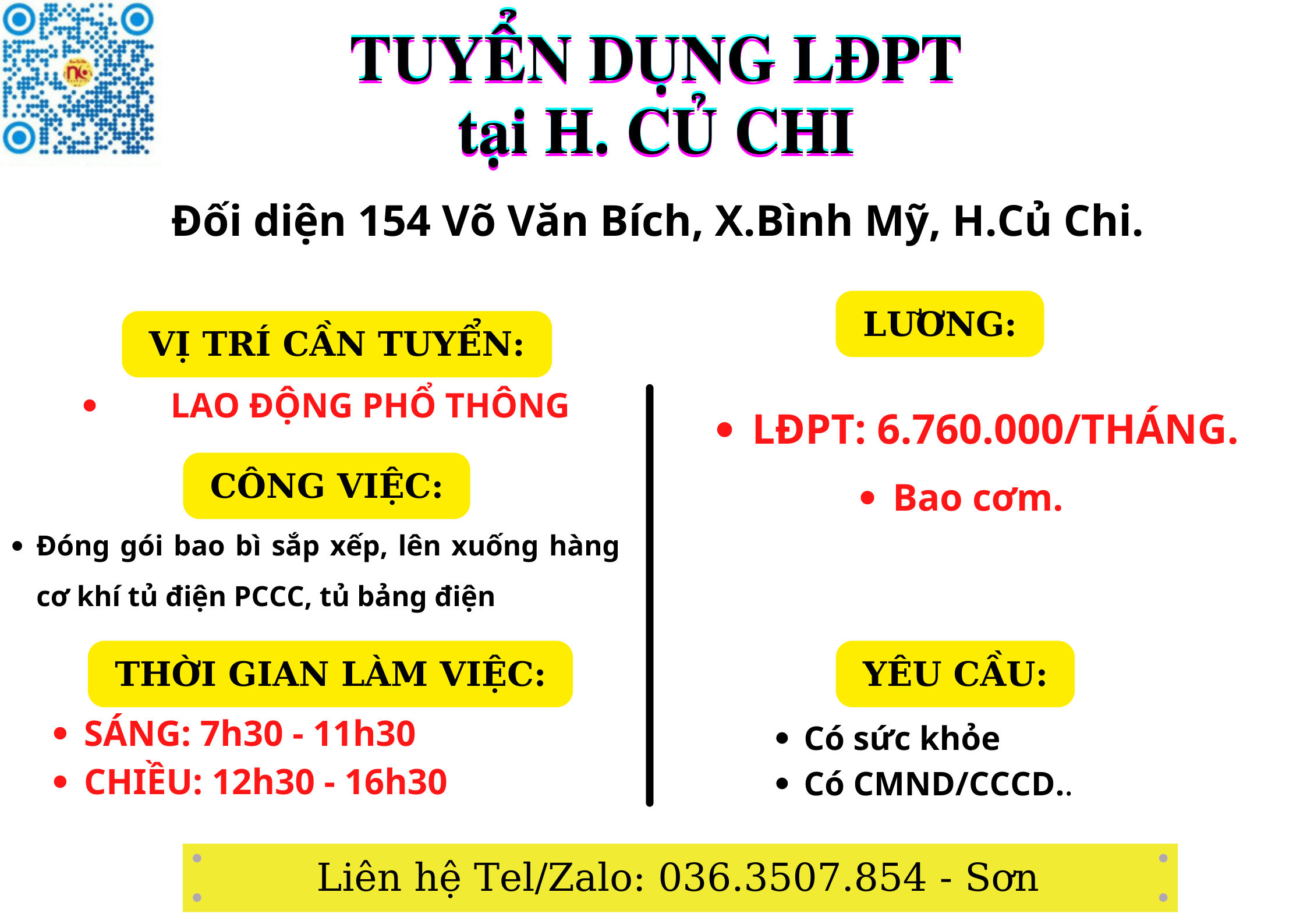 TUYỂN DỤNG LĐPT ĐÓNG GÓI, SẮP XẾP HÀNG HÓA TẠI CỦ CHI