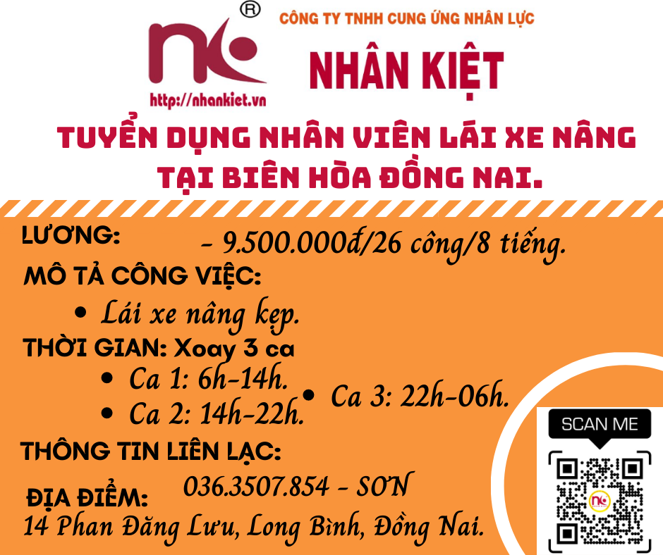CUNG ỨNG NHÂN LỰC NHÂN KIỆT TUYỂN XE NÂNG khu vực Đồng Nai.