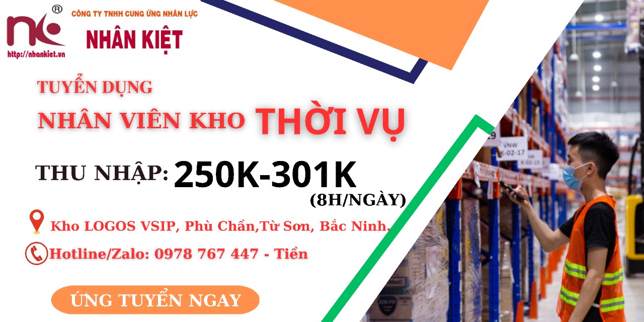 TUYỂN NHÂN VIÊN KHO LÀM TẠI PHÙ CHẨN BẮC NINH