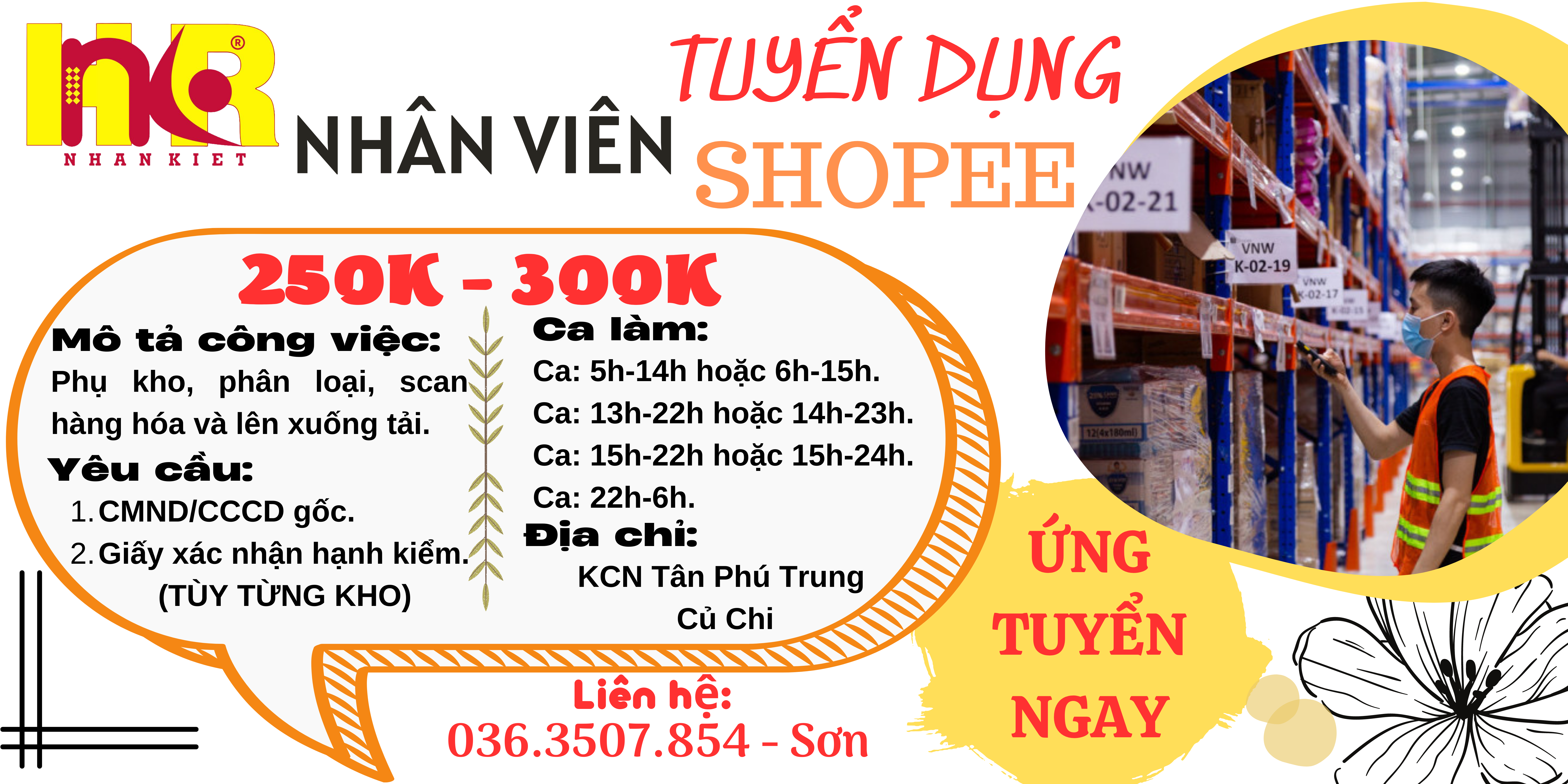 CTY TNHH CUNG ỨNG NHÂN LỰC NHÂN KIỆT TUYỂN DỤNG - [Nhân viên KHO]