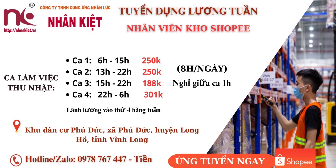 TUYỂN NHÂN VIÊN LÀM KHO SHOPEE LƯƠNG TUẦN