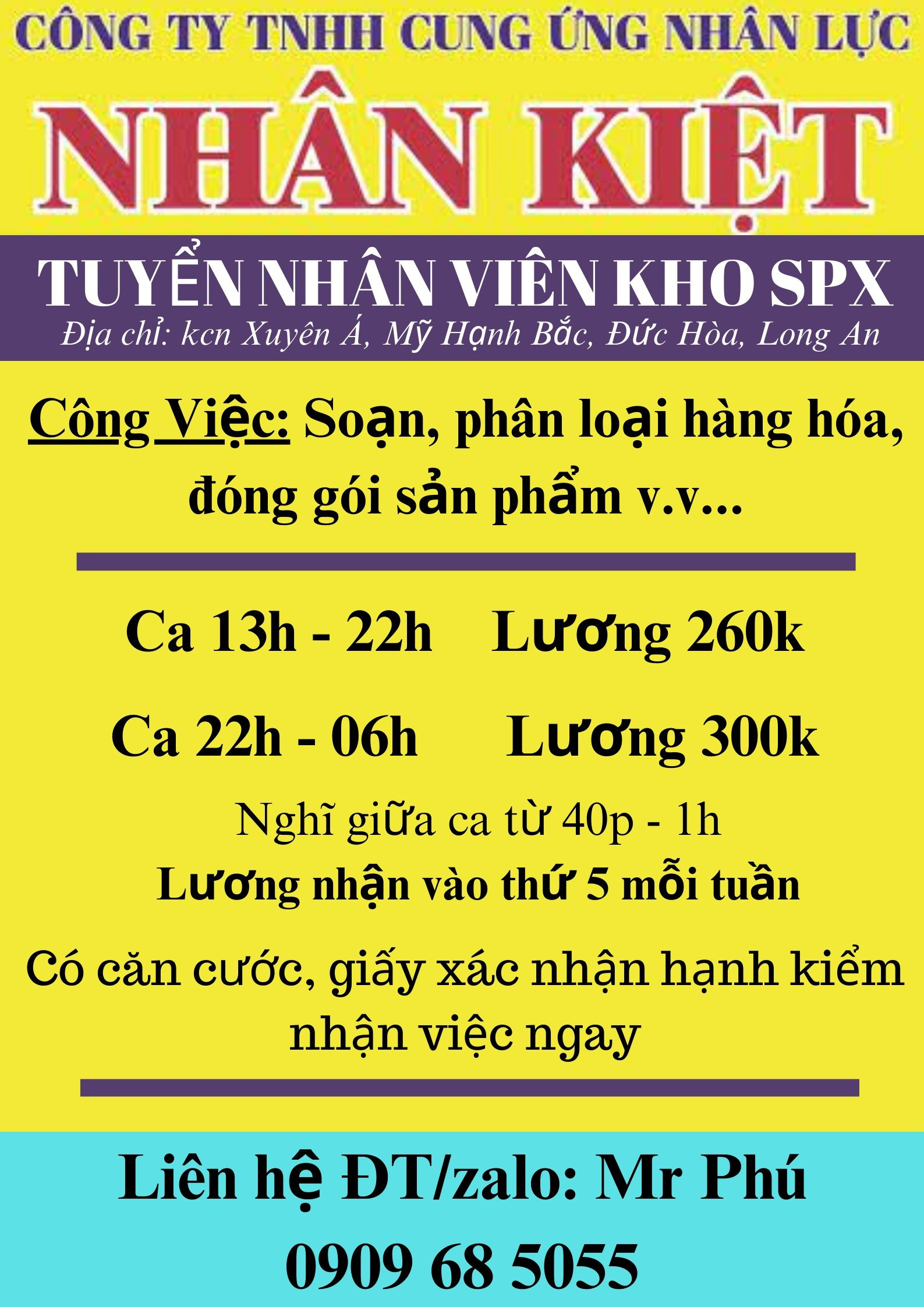 Tuyển nhân viên hỗ trợ kho lương tuần ở KCN Xuyên Á- Long An
