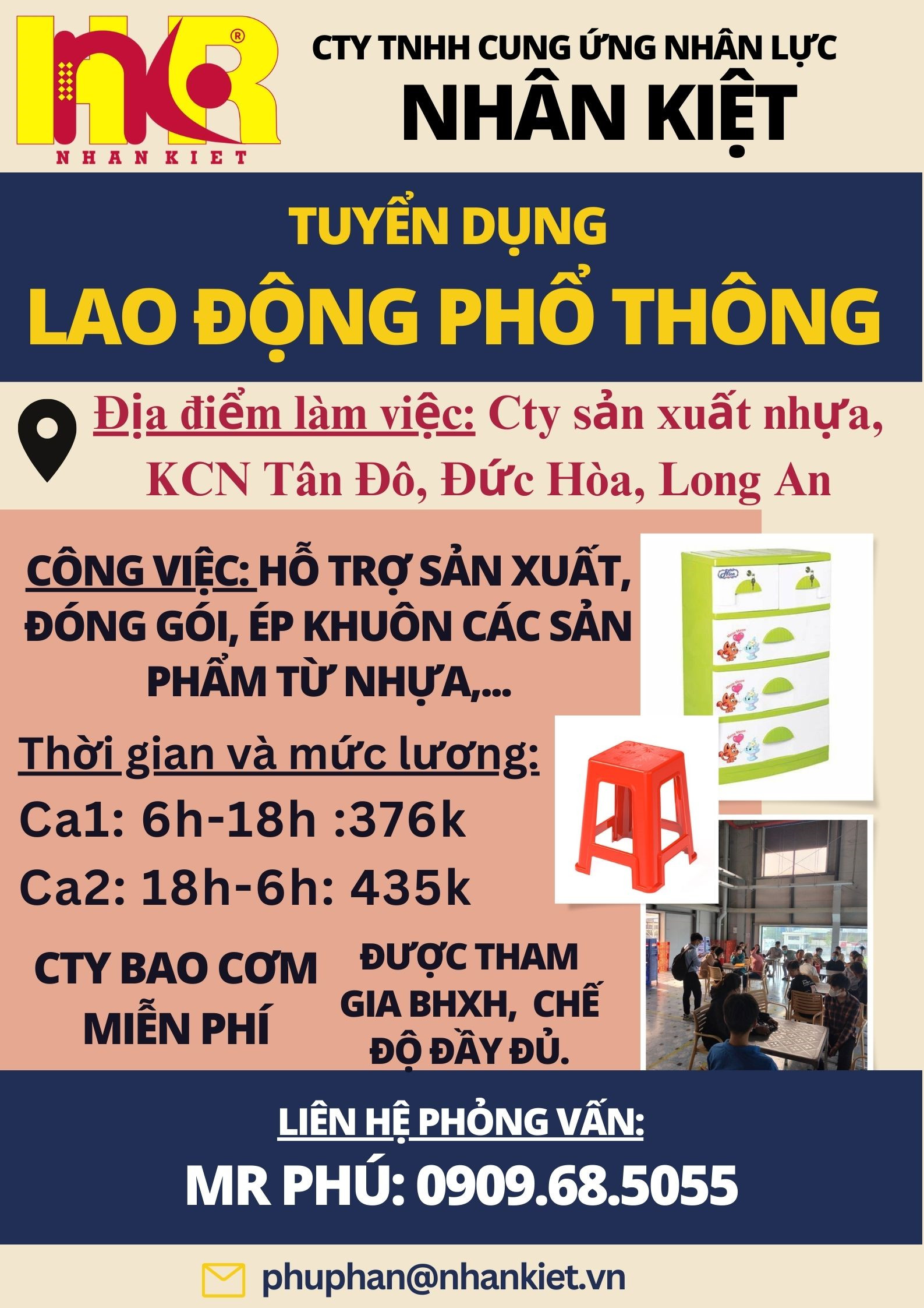 Tuyển LĐPT hỗ trợ sản xuất nhựa- KCN Tân ĐÔ- Long An