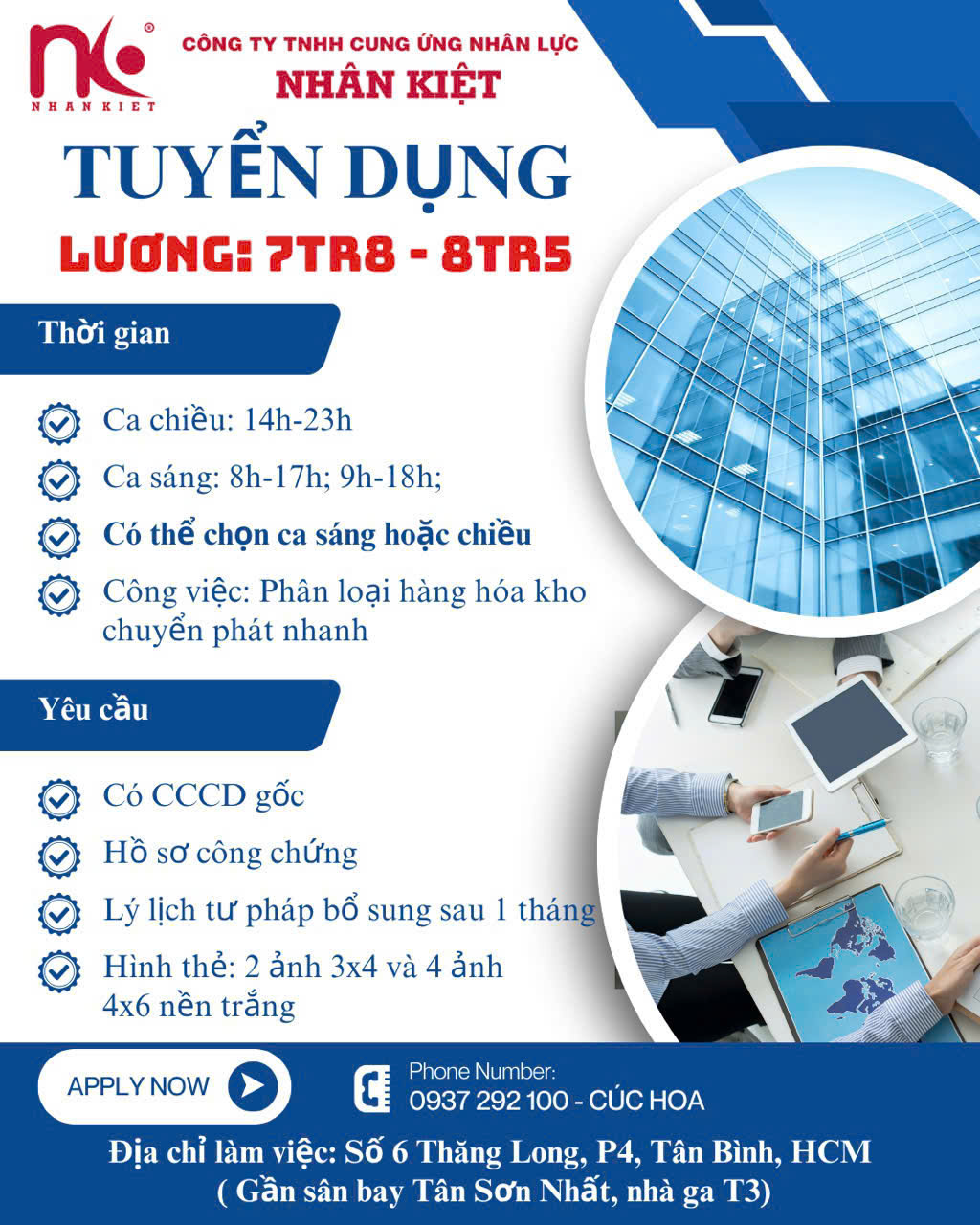 TUYỂN DỤNG - 10 LĐPT - KHU VỰC TÂN BÌNH