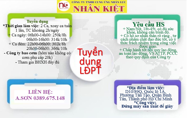 TUYỂN 50 LĐPT LÀM ĐẾ GIÀY Ở KCN TÂN TẠO