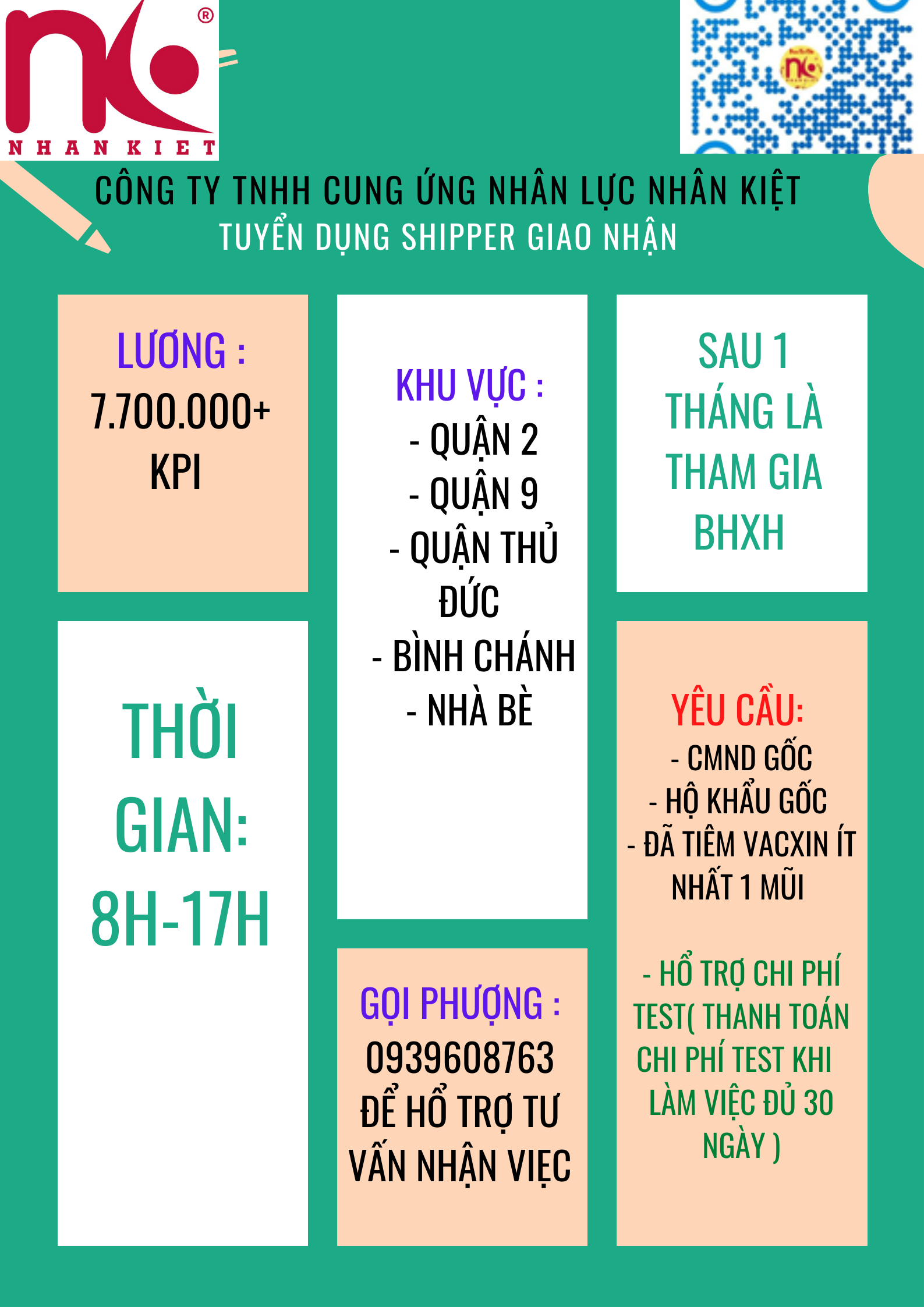 CÔNG TY NHÂN KIỆT CẦN TUYỂN 100 SHIPPER VÀ PHỤ KHO