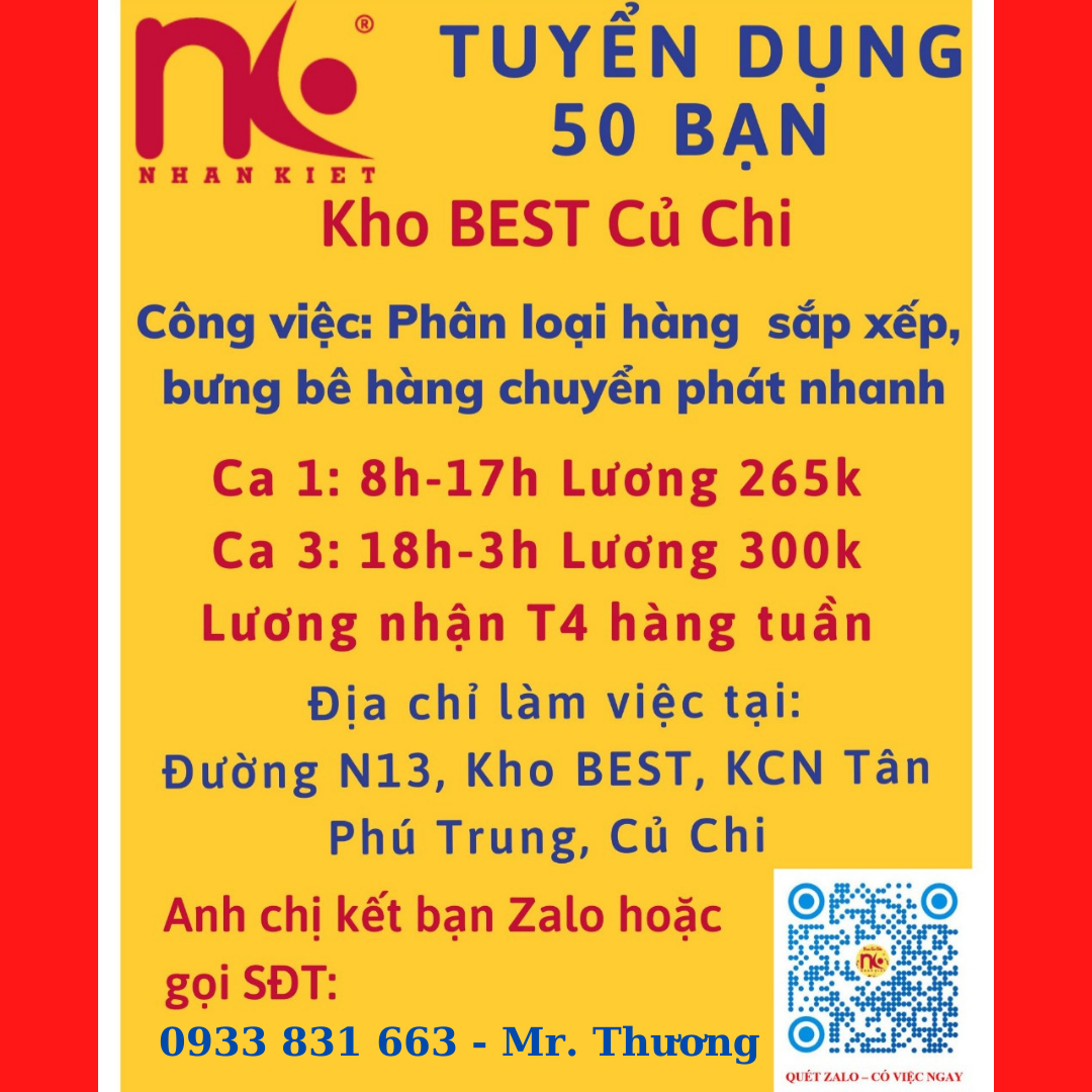 Tuyển dụng nhân viên kho làm việc tại Củ Chi
