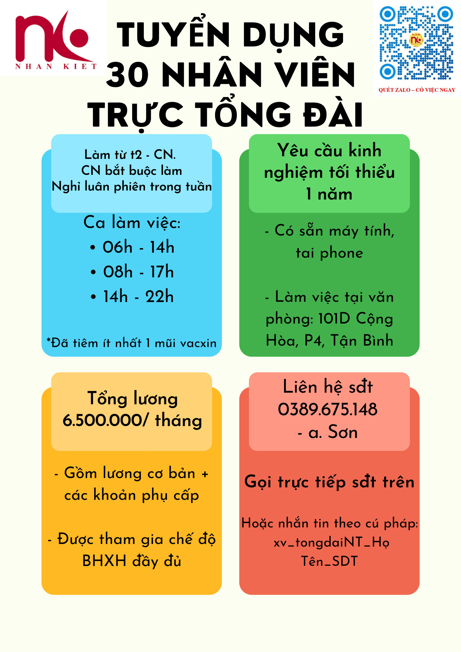 TUYỂN DỤNG 30 NHÂN VIÊN CALL CENTER TẠI TÂN BÌNH